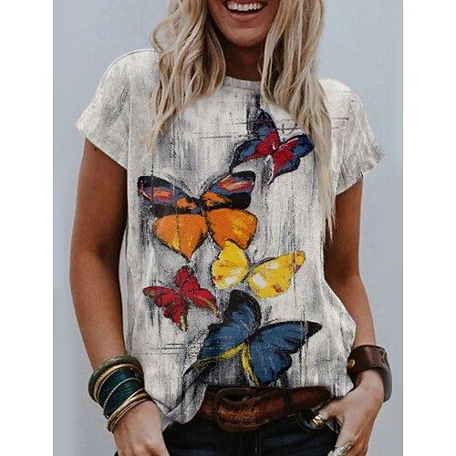 Mulheres Camiseta Cinzento Borboleta Imprimir Manga Curta Casual Feriado Básico Decote Redondo Padrão Borboleta Pintura S
Mulheres Camiseta Cinzento Borboleta Imprimir Manga Curta Casual Feriado Básico Decote Redondo Padrão Borboleta Pintura S