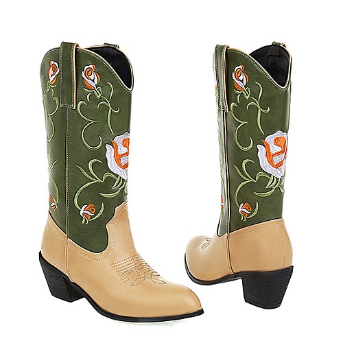 Women's Boots Cowboy Boots Daily Mid Calf Boots Winter Chunky Heel Pointed Toe Classic PU Leather Loafer Color Block Green
Women's Boots Cowboy Boots Daily Mid Calf Boots Winter Chunky Heel Pointed Toe Classic PU Leather Loafer Color Block Green