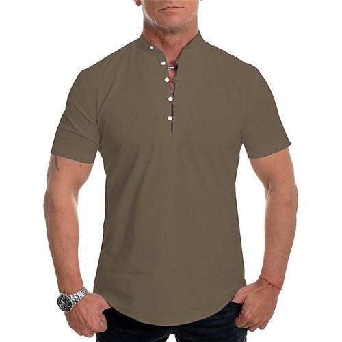 Men's Shirt Solid Color Stand Collar Wine Green Brown Navy Blue Beige Outdoor Street Short Sleeves Button-Down Clothing Apparel Casual Classic Breathable / Summer / Spring / Summer
Men's Shirt Solid Color Stand Collar Wine Green Brown Navy Blue Beige Outdoor Street Short Sleeves Button-Down Clothing Apparel Casual Classic Breathable / Summer / Spring / Summer