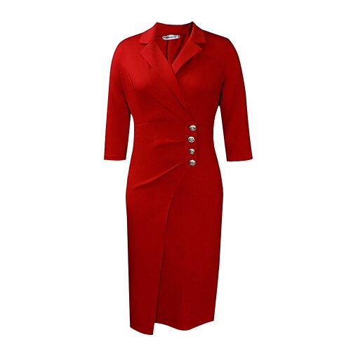 Women's Plus Size Holiday Dress Solid Color Shirt Collar Ruched Long Sleeve Spring Fall Work Knee Length Dress Holiday Going out Dress
Women's Plus Size Holiday Dress Solid Color Shirt Collar Ruched Long Sleeve Spring Fall Work Knee Length Dress Holiday Going out Dress