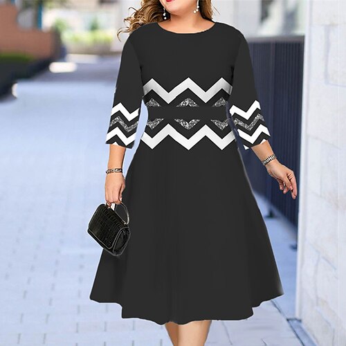 Women's Plus Size Holiday Dress Geometric Crew Neck Print 3/4 Length Sleeve Spring Fall Work Midi Dress Daily Vacation Dress
Women's Plus Size Holiday Dress Geometric Crew Neck Print 3/4 Length Sleeve Spring Fall Work Midi Dress Daily Vacation Dress