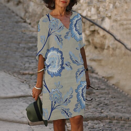 Women's Shift Dress Knee Length Dress Green Blue Half Sleeve Floral Print Spring Summer V Neck Elegant Casual 2022 S M L XL XXL 3XL
Women's Shift Dress Knee Length Dress Green Blue Half Sleeve Floral Print Spring Summer V Neck Elegant Casual 2022 S M L XL XXL 3XL