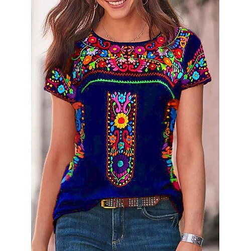 Women's T shirt Tee Blue Red Gray Floral Print Short Sleeve Casual Holiday Basic Boho Round Neck Regular Floral Painting S / 3D Print
Women's T shirt Tee Blue Red Gray Floral Print Short Sleeve Casual Holiday Basic Boho Round Neck Regular Floral Painting S / 3D Print