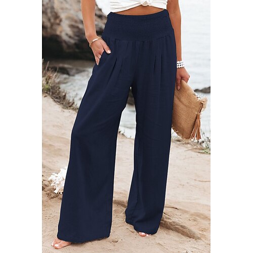 

Women's Wide Leg Linen Pants Trousers Pants Trousers Cotton Apple Green Black White High Waist Fashion Casual Lounge Daily Vacation Baggy Micro-elastic Full Length S M L XL XXL