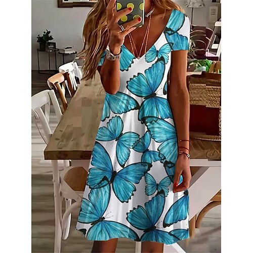 Women's Shift Dress Short Mini Dress Blue Short Sleeve Butterfly Animal Print Spring Summer V Neck Elegant Casual Vacation 2022 S M L XL XXL 3XL
Women's Shift Dress Short Mini Dress Blue Short Sleeve Butterfly Animal Print Spring Summer V Neck Elegant Casual Vacation 2022 S M L XL XXL 3XL