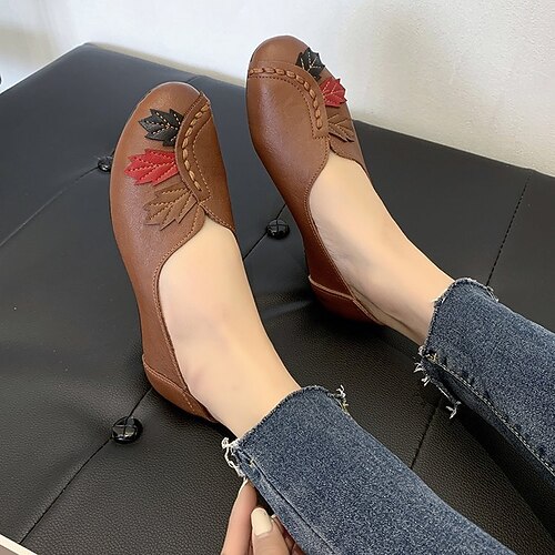 Dame Slip-Ons Komfort Sko Store størrelser Daglig Sommer Flat hæl Rund Tå Årgang Fritid Lær Tøfler Ensfarget Svart Rød Brun
Dame Slip-Ons Komfort Sko Store størrelser Daglig Sommer Flat hæl Rund Tå Årgang Fritid Lær Tøfler Ensfarget Svart Rød Brun