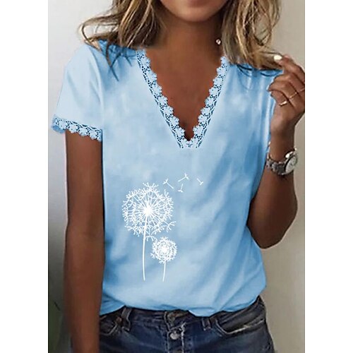 Mulheres Camiseta Branco Amarelo Azul dandelion Renda Guarnição do laço Manga Curta Casual Final de semana Básico Decote V Padrão Tema Flores Pintura S
Mulheres Camiseta Branco Amarelo Azul dandelion Renda Guarnição do laço Manga Curta Casual Final de semana Básico Decote V Padrão Tema Flores Pintura S