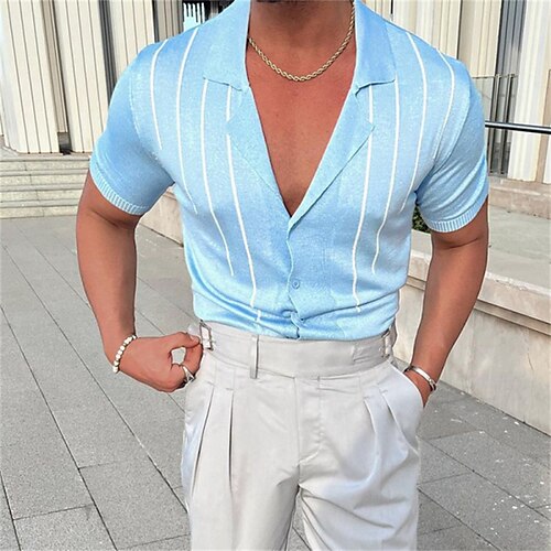Men's Shirt Striped Turndown Street Casual Button-Down Short Sleeve Tops Casual Fashion Comfortable Blue
Men's Shirt Striped Turndown Street Casual Button-Down Short Sleeve Tops Casual Fashion Comfortable Blue