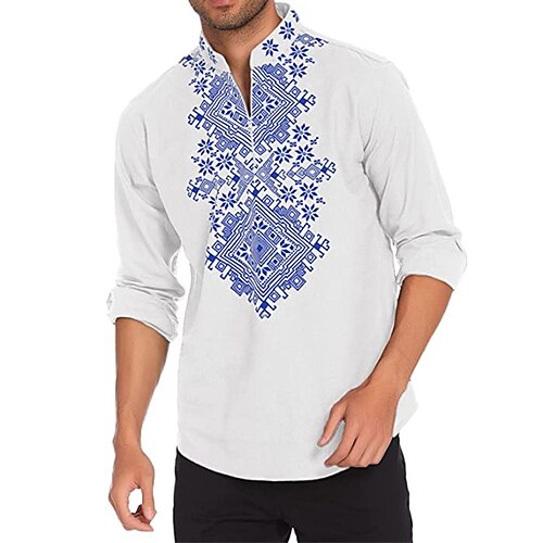 Men's Shirt Print Vintage Standing Collar Street Daily Zipper Print Short Sleeve Tops Casual Fashion Breathable Comfortable Blue / White
Men's Shirt Print Vintage Standing Collar Street Daily Zipper Print Short Sleeve Tops Casual Fashion Breathable Comfortable Blue / White