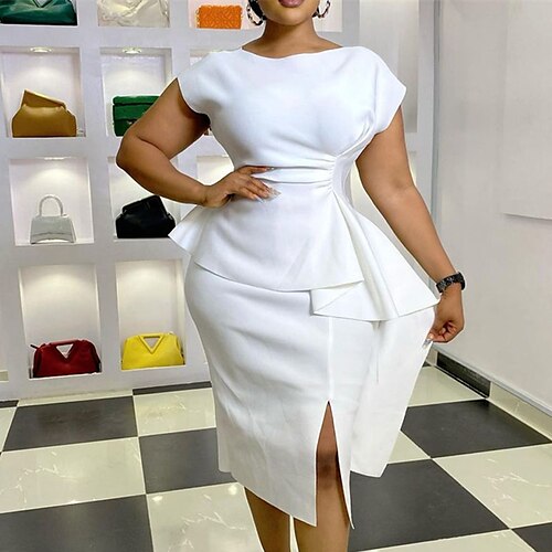 Women's Plus Size Party Dress Solid Color Crew Neck Split Short Sleeve Fall Winter Prom Dress Knee Length Dress Party Date Dress / Homecoming Dress / Ruffle
Women's Plus Size Party Dress Solid Color Crew Neck Split Short Sleeve Fall Winter Prom Dress Knee Length Dress Party Date Dress / Homecoming Dress / Ruffle