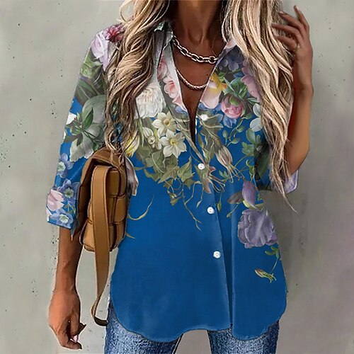 Women's Blouse Shirt Blue Floral Button Print Long Sleeve Holiday Weekend Streetwear Casual Shirt Collar Regular Floral S / 3D Print
Women's Blouse Shirt Blue Floral Button Print Long Sleeve Holiday Weekend Streetwear Casual Shirt Collar Regular Floral S / 3D Print