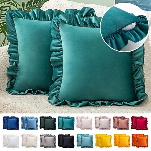 

Velvet Ruffle Pillowcase Cover Waves Modern Square Seamed Traditional Classic