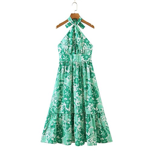 Women's Sundress Midi Dress Green Sleeveless Floral Print Backless Ruched Print Spring Summer Halter Neck Casual Vacation 2022 S M L
Women's Sundress Midi Dress Green Sleeveless Floral Print Backless Ruched Print Spring Summer Halter Neck Casual Vacation 2022 S M L