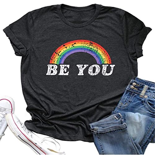 Women's Casual Weekend Painting T shirt Tee Rainbow Text Short Sleeve Print Round Neck Basic Tops Green White Black S
Women's Casual Weekend Painting T shirt Tee Rainbow Text Short Sleeve Print Round Neck Basic Tops Green White Black S