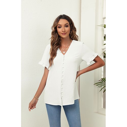 Women's Blouse Shirt Camis Green Pink Navy Blue Plain Ruffle Button Short Sleeve Daily Weekend Streetwear Casual V Neck Regular S
Women's Blouse Shirt Camis Green Pink Navy Blue Plain Ruffle Button Short Sleeve Daily Weekend Streetwear Casual V Neck Regular S