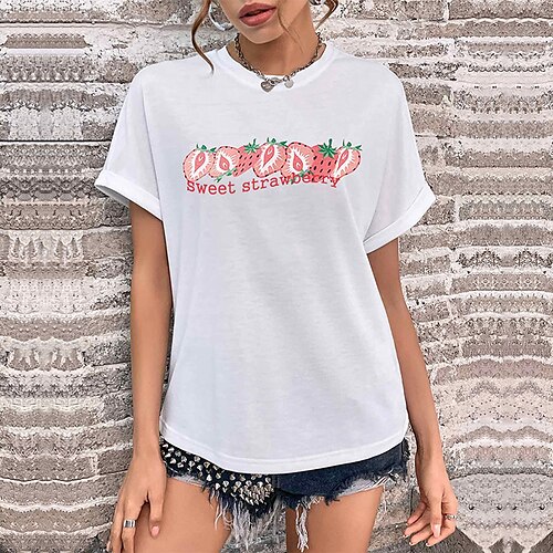 Mulheres Camiseta Branco Fruta Texto Imprimir Manga Curta Casual Final de semana Básico Decote Redondo Padrão Pintura S
Mulheres Camiseta Branco Fruta Texto Imprimir Manga Curta Casual Final de semana Básico Decote Redondo Padrão Pintura S