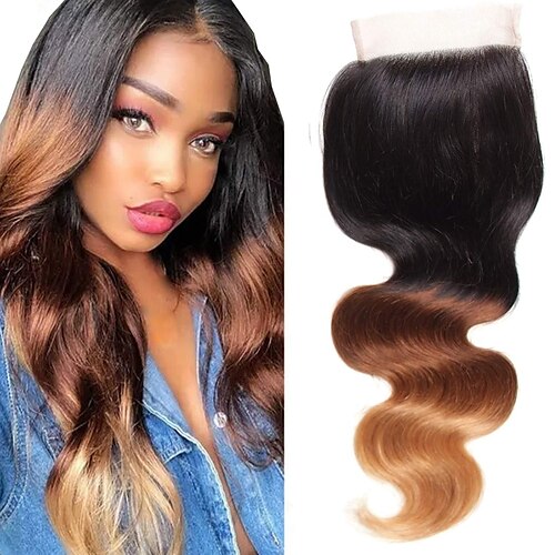 

Brazilian Hair Ombre T1b/4/27 4x4 Lace Closure Body Wave Free Part Remy Human Hair Women's Dark Roots / Natural Hairline / 100% Virgin Party / Daily / Daily Wear