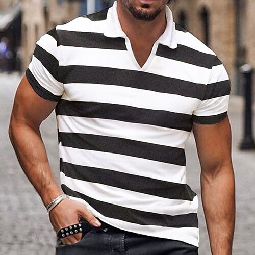 Men's Collar Polo Shirt Golf Shirt Striped Turndown Black / White 3D Print Street Daily Short Sleeve 3D Clothing Apparel Fashion Casual Comfortable
Men's Collar Polo Shirt Golf Shirt Striped Turndown Black / White 3D Print Street Daily Short Sleeve 3D Clothing Apparel Fashion Casual Comfortable