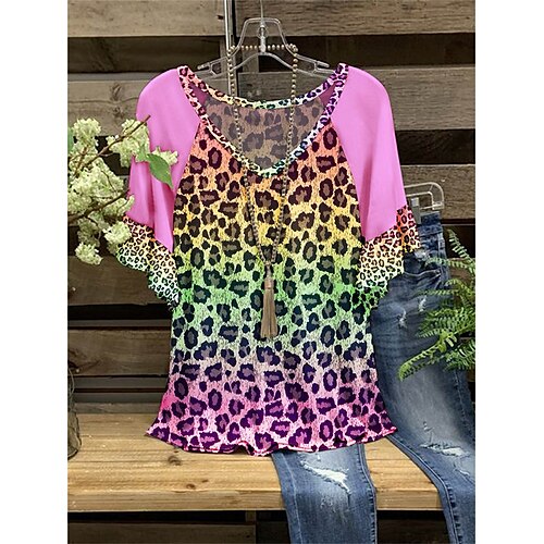 Women's T shirt Tee Green Pink Yellow Leopard Ruffle Print Short Sleeve Casual Weekend Basic V Neck Regular Painting S / 3D Print
Women's T shirt Tee Green Pink Yellow Leopard Ruffle Print Short Sleeve Casual Weekend Basic V Neck Regular Painting S / 3D Print