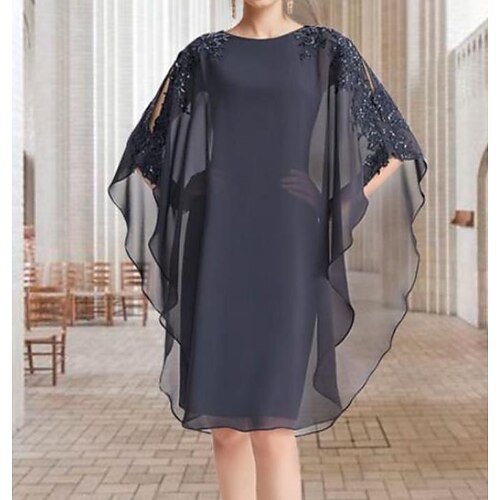 Sheath / Column Mother of the Bride Dress Elegant Sparkle & Shine Jewel Neck Knee Length Chiffon Lace Sleeveless with Lace Sequin 2022
Sheath / Column Mother of the Bride Dress Elegant Sparkle & Shine Jewel Neck Knee Length Chiffon Lace Sleeveless with Lace Sequin 2022