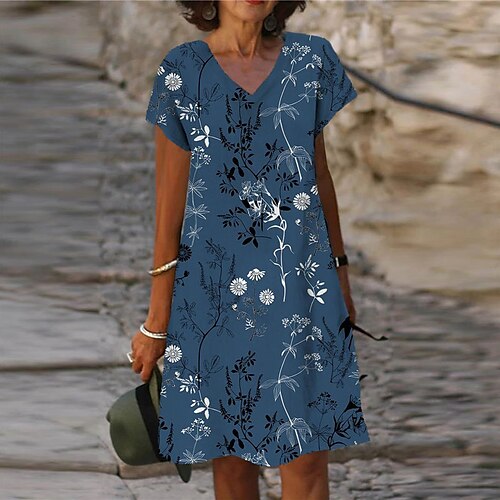 Women's Casual Dress Shift Dress Midi Dress Blue Short Sleeve Floral Print Spring Summer V Neck 2022 S M L XL XXL 3XL
Women's Casual Dress Shift Dress Midi Dress Blue Short Sleeve Floral Print Spring Summer V Neck 2022 S M L XL XXL 3XL