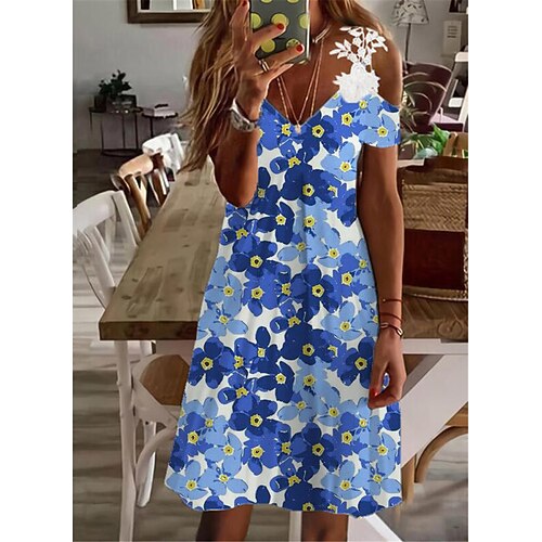 Women's A Line Dress Knee Length Dress Blue Short Sleeve Floral Lace Cold Shoulder Print Spring Summer V Neck Casual Vacation 2022 S M L XL XXL 3XL
Women's A Line Dress Knee Length Dress Blue Short Sleeve Floral Lace Cold Shoulder Print Spring Summer V Neck Casual Vacation 2022 S M L XL XXL 3XL