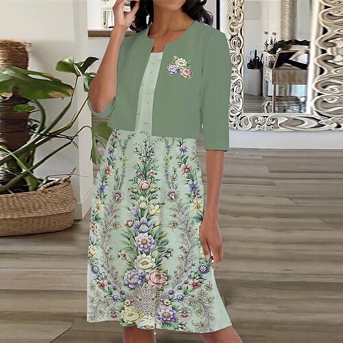 Women's Dress Set Two Piece Dress Midi Dress Green 3/4 Length Sleeve Floral Print Winter Fall Autumn Crew Neck Loose Fit 2022 S M L XL XXL
Women's Dress Set Two Piece Dress Midi Dress Green 3/4 Length Sleeve Floral Print Winter Fall Autumn Crew Neck Loose Fit 2022 S M L XL XXL