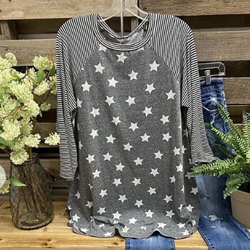Women's Casual Weekend Painting T shirt Tee Striped Star Long Sleeve Print Round Neck Basic Tops Gray S / 3D Print
Women's Casual Weekend Painting T shirt Tee Striped Star Long Sleeve Print Round Neck Basic Tops Gray S / 3D Print
