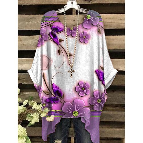 Women's Holiday Beach Floral T shirt Tee Shirt Floral 3/4 Length Sleeve Asymmetric Print Round Neck Casual Beach Tops Purple S / 3D Print
Women's Holiday Beach Floral T shirt Tee Shirt Floral 3/4 Length Sleeve Asymmetric Print Round Neck Casual Beach Tops Purple S / 3D Print