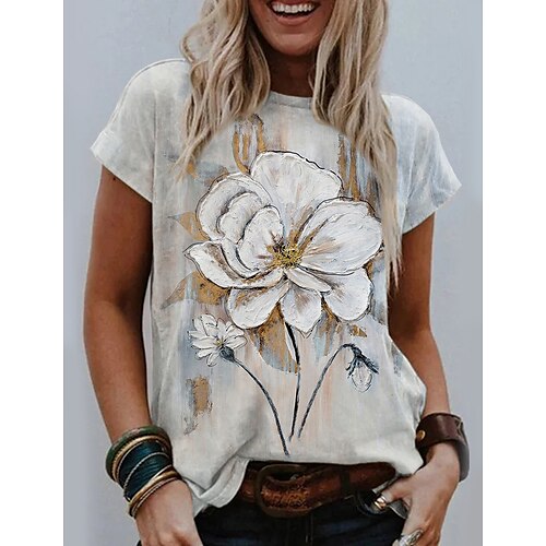 Women's T shirt Tee White Floral Print Short Sleeve Casual Holiday Basic Round Neck Regular Floral Painting S
Women's T shirt Tee White Floral Print Short Sleeve Casual Holiday Basic Round Neck Regular Floral Painting S