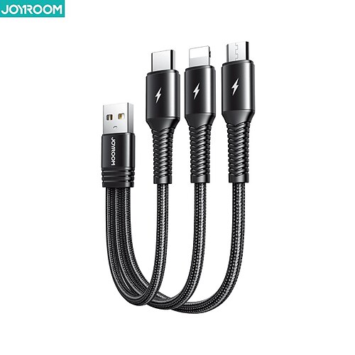 

1 Pack Joyroom Multi Charging Cable 0.5ft USB A to Type C / Micro / IP 3.5 A Charging Cable Fast Charging High Data Transfer Nylon Braided 3 in 1 For iPad Samsung Xiaomi Phone Accessory
