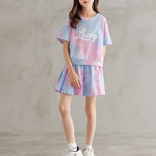 2 Pieces Kids Girls' T-shirt Skirt Clothing Set Outfit Letter Tie Dye Short Sleeve Ruched Cotton Set Outdoor Cute Sweet Spring Summer 5-13 Years Green Blue Pink
2 Pieces Kids Girls' T-shirt Skirt Clothing Set Outfit Letter Tie Dye Short Sleeve Ruched Cotton Set Outdoor Cute Sweet Spring Summer 5-13 Years Green Blue Pink