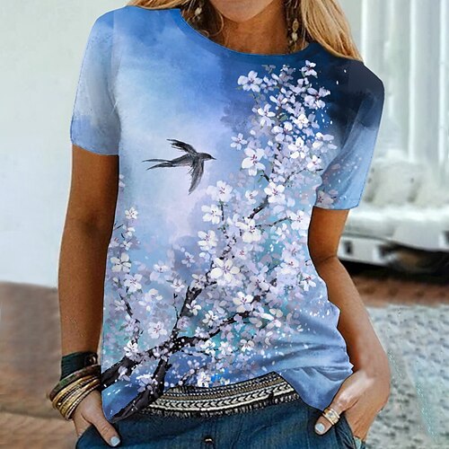 Women's T shirt Tee Green Blue Pink Floral Print Short Sleeve Casual Holiday Basic Round Neck Regular Floral Painting S
Women's T shirt Tee Green Blue Pink Floral Print Short Sleeve Casual Holiday Basic Round Neck Regular Floral Painting S