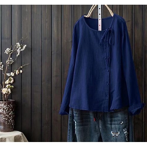 Women's Plus Size Tops Blouse Shirt Plain Lace up Button Long Sleeve Round Neck Streetwear Daily Vacation Cotton Fall Spring Black Royal Blue
Women's Plus Size Tops Blouse Shirt Plain Lace up Button Long Sleeve Round Neck Streetwear Daily Vacation Cotton Fall Spring Black Royal Blue