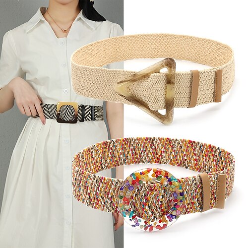 Women's Web Belt Wide Belt Canvas Plastic Buckle Straw Woven Formal Casual Party Daily Green Black Yellow Rainbow
Women's Web Belt Wide Belt Canvas Plastic Buckle Straw Woven Formal Casual Party Daily Green Black Yellow Rainbow