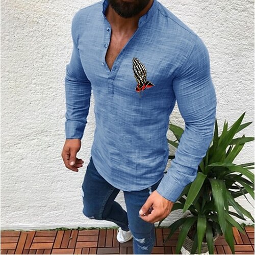 Men's T shirt Shirt Solid Color Hand Round Neck Casual Daily Button-Down Print Long Sleeve Tops Casual Fashion Beach White Black Gray
Men's T shirt Shirt Solid Color Hand Round Neck Casual Daily Button-Down Print Long Sleeve Tops Casual Fashion Beach White Black Gray