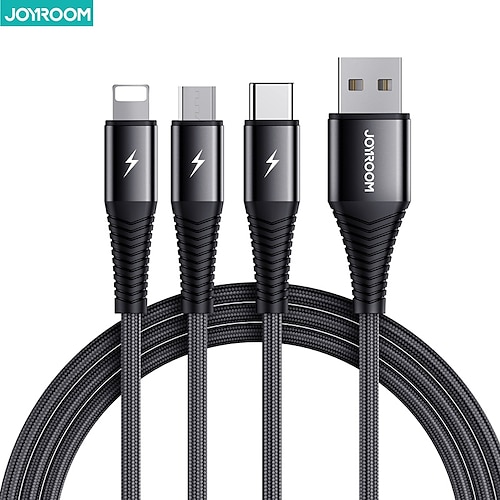 

1 Pack Joyroom Multi Charging Cable 3.9ft USB A to Type C / Micro / IP 3 A Charging Cable Fast Charging High Data Transfer Nylon Braided 3 in 1 For Macbook iPad Samsung Phone Accessory