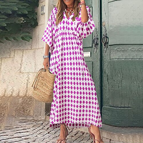 Women's Swing Dress Maxi long Dress Black Blue Pink Half Sleeve Geometric Ruched Spring Summer V Neck Casual Boho 2022 S M L XL XXL
Women's Swing Dress Maxi long Dress Black Blue Pink Half Sleeve Geometric Ruched Spring Summer V Neck Casual Boho 2022 S M L XL XXL