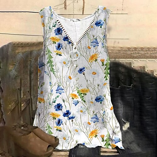 Women's Plus Size Tops Tank Top Floral Zipper Print Sleeveless V Neck Streetwear Daily Holiday Cotton Spandex Jersey Spring Summer White
Women's Plus Size Tops Tank Top Floral Zipper Print Sleeveless V Neck Streetwear Daily Holiday Cotton Spandex Jersey Spring Summer White