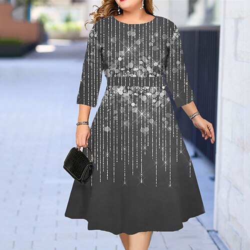 Women's Plus Size Holiday Dress Color Gradient Crew Neck Print 3/4 Length Sleeve Spring Fall Work Midi Dress Daily Vacation Dress
Women's Plus Size Holiday Dress Color Gradient Crew Neck Print 3/4 Length Sleeve Spring Fall Work Midi Dress Daily Vacation Dress