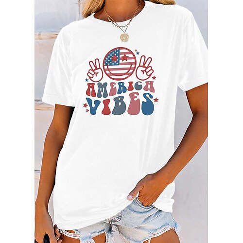Women's Casual Weekend Independence Day Painting T shirt Tee Text American Flag Short Sleeve Print Round Neck Basic Tops White Black Pink S
Women's Casual Weekend Independence Day Painting T shirt Tee Text American Flag Short Sleeve Print Round Neck Basic Tops White Black Pink S