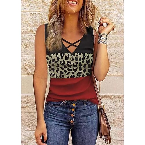 Mujer Camiseta sin mangas Camis Negro Leopardo Bloque de color Estampado Sin Mangas Festivos Fin de semana Ropa de calle Casual Escote en Pico Regular S
Mujer Camiseta sin mangas Camis Negro Leopardo Bloque de color Estampado Sin Mangas Festivos Fin de semana Ropa de calle Casual Escote en Pico Regular S