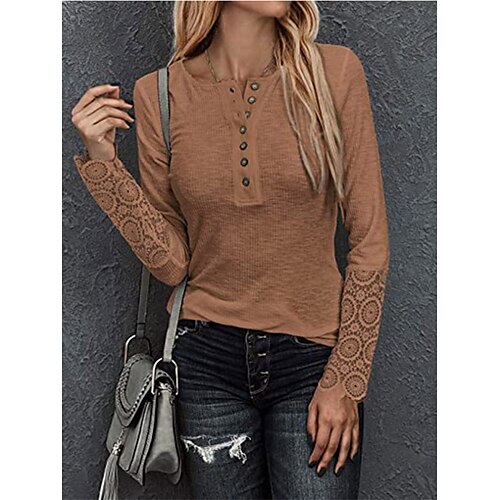 Women's T shirt Tee Blue Khaki Red Plain Lace Patchwork Long Sleeve Casual Weekend Basic Round Neck Regular S
Women's T shirt Tee Blue Khaki Red Plain Lace Patchwork Long Sleeve Casual Weekend Basic Round Neck Regular S