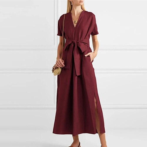 Women's Casual Dress Shirt Dress Linen Dress Midi Dress Green Black Wine Short Sleeve Pure Color Lace up Spring Summer V Neck Mature Weekend Loose Fit 2023 M L XL XXL 3XL 4XL
Women's Casual Dress Shirt Dress Linen Dress Midi Dress Green Black Wine Short Sleeve Pure Color Lace up Spring Summer V Neck Mature Weekend Loose Fit 2023 M L XL XXL 3XL 4XL