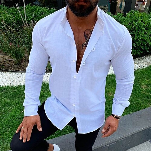 Men's Shirt Solid Color Standing Collar White Street Daily Long Sleeve Button-Down Clothing Apparel Fashion Casual Comfortable Big and Tall / Sports
Men's Shirt Solid Color Standing Collar White Street Daily Long Sleeve Button-Down Clothing Apparel Fashion Casual Comfortable Big and Tall / Sports