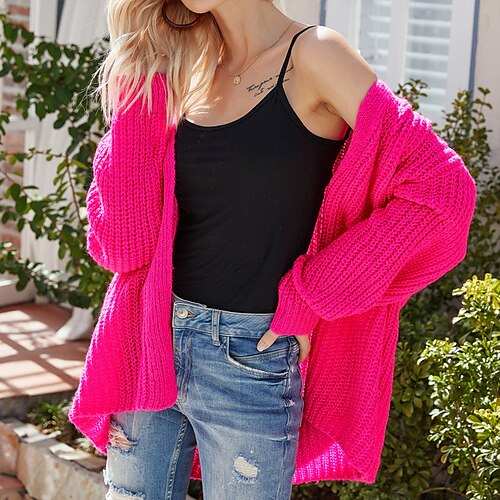 

Women's Cardigan Sweater Jumper Ribbed Crochet Knit Tunic Knitted Pure Color Open Front Stylish Casual Outdoor Daily Winter Fall Pink Yellow S M L / Long Sleeve / Holiday / Regular Fit / Going out
