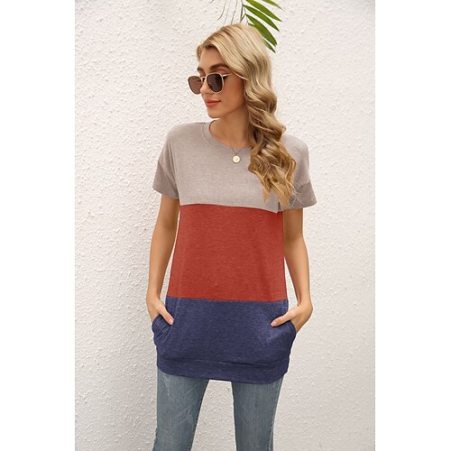 Women's Color Block Casual Weekend T shirt Tee Short Sleeve Round Neck Basic Essential Tops White Black Blue S
Women's Color Block Casual Weekend T shirt Tee Short Sleeve Round Neck Basic Essential Tops White Black Blue S