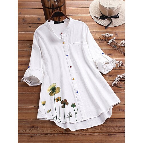 Women's Plus Size Tops Blouse Shirt Floral Button Print Long Sleeve Standing Collar Streetwear Daily Going out Linen Spring Summer Green White
Women's Plus Size Tops Blouse Shirt Floral Button Print Long Sleeve Standing Collar Streetwear Daily Going out Linen Spring Summer Green White