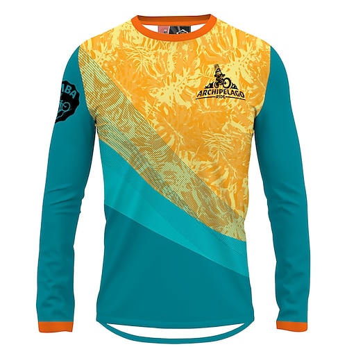 

21Grams Men's Downhill Jersey Long Sleeve Mountain Bike MTB Road Bike Cycling Blue Yellow Stripes Bike Jersey Breathable Quick Dry Moisture Wicking Polyester Spandex Sports Stripes Clothing Apparel
