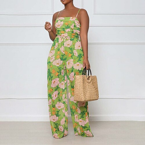 Women's Jumpsuit Backless Print Floral Square Neck Casual Home Street Regular Fit Sleeveless Green S M L Spring
Women's Jumpsuit Backless Print Floral Square Neck Casual Home Street Regular Fit Sleeveless Green S M L Spring